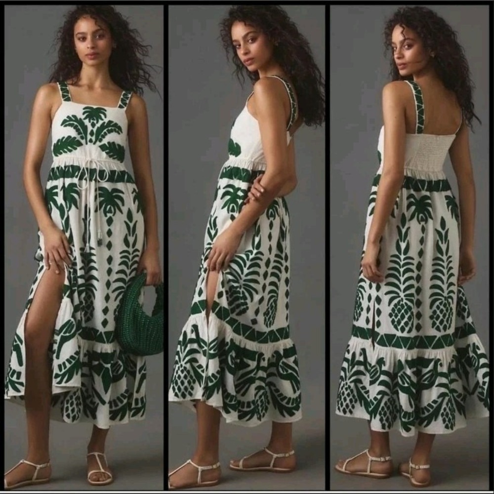 Anthropologie Farm Rio Sleeveless Embroidered Patchwork Midi Dress Size XS T68